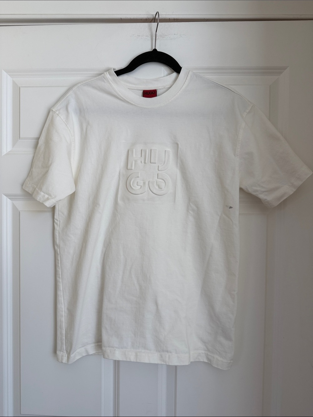 HUGO White Embossed Logo Short Sleeve Tee
